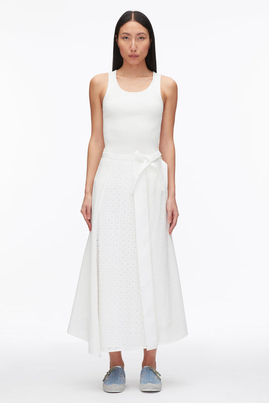 Broderie Anglaise Patchwork Midi Skirt White