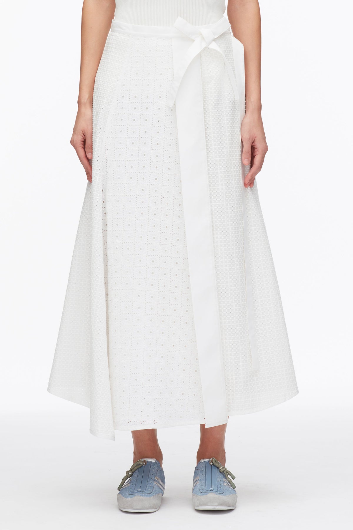 Broderie Anglaise Patchwork Midi Skirt White