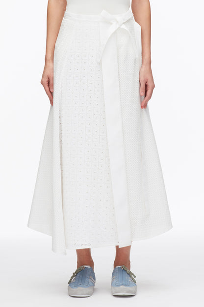Broderie Anglaise Patchwork Midi Skirt White