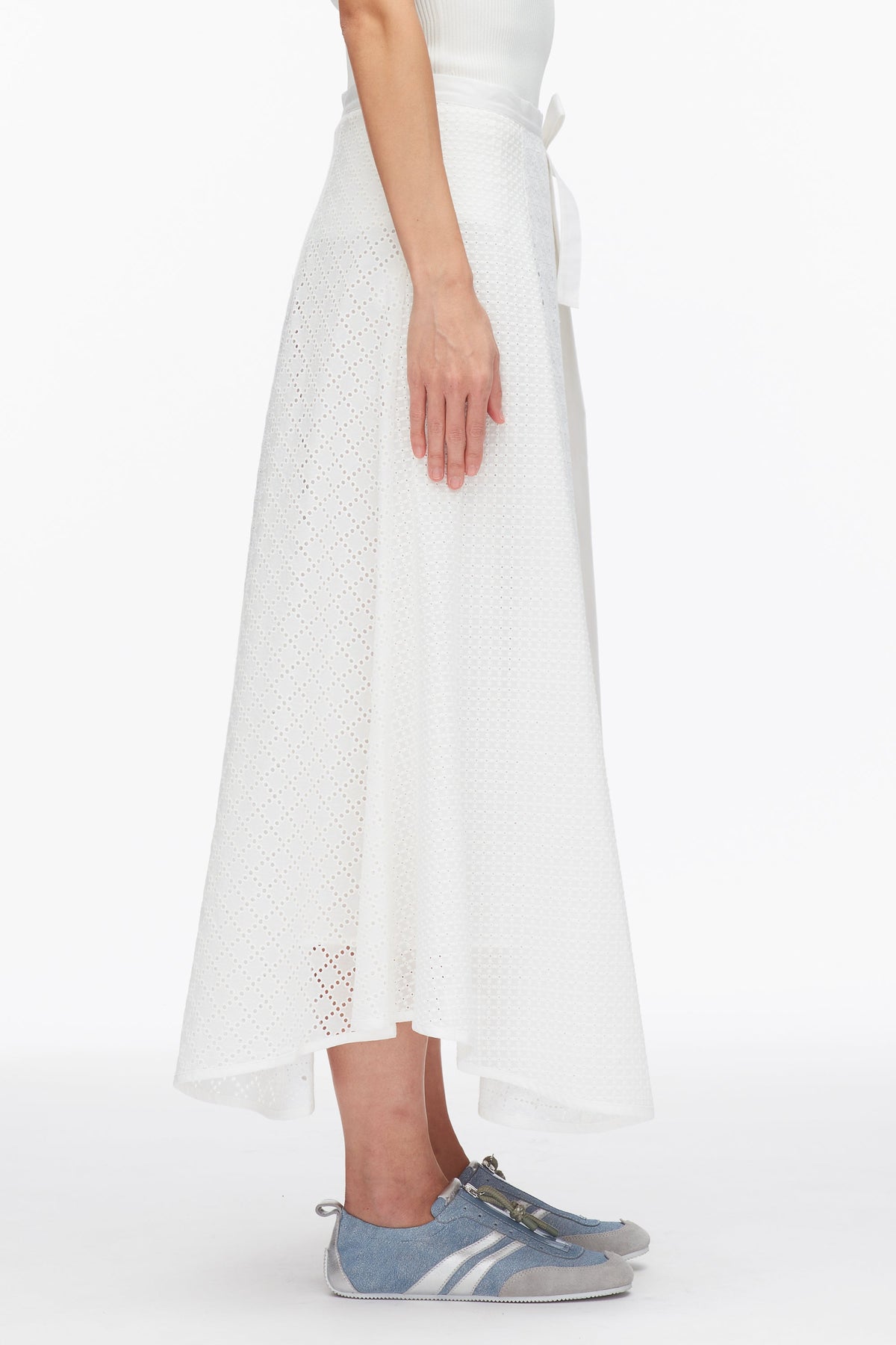 Broderie Anglaise Patchwork Midi Skirt White