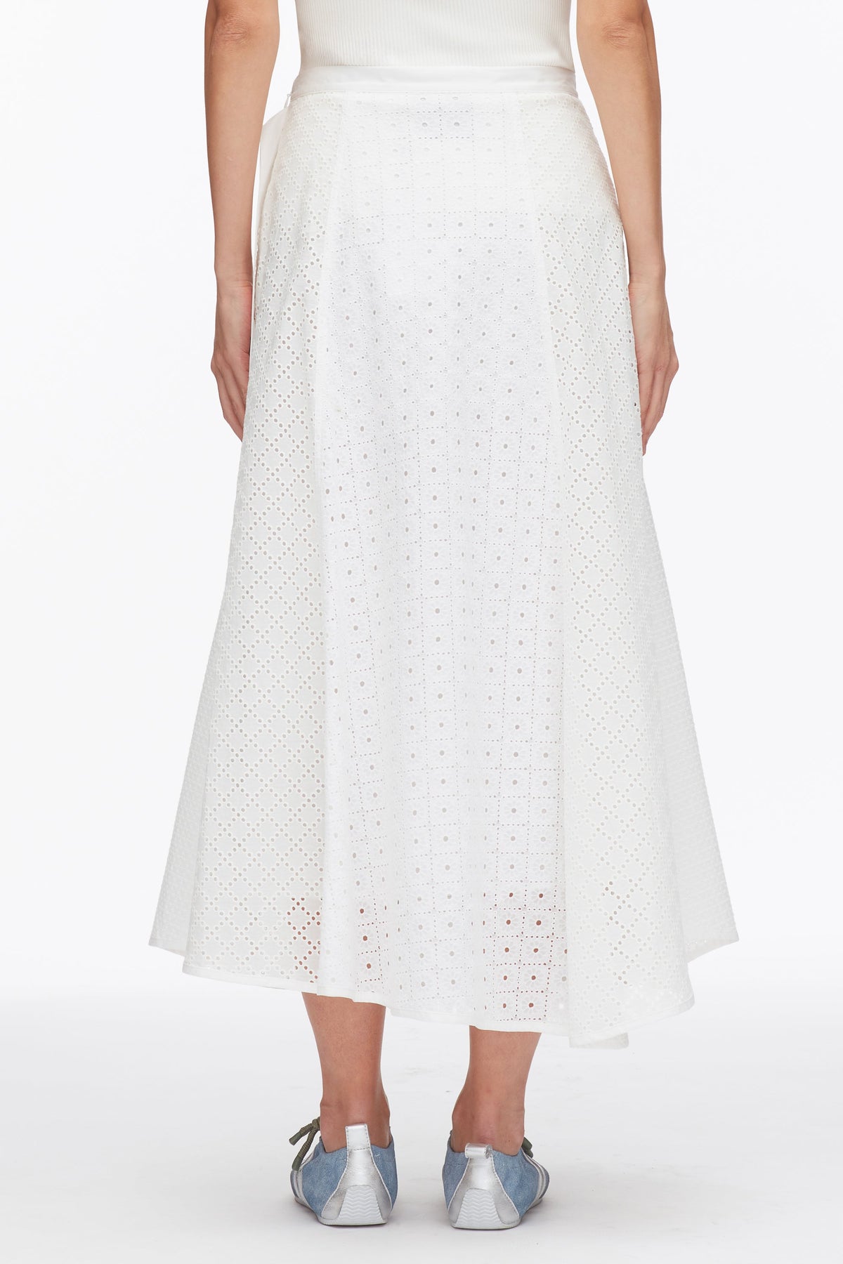 Broderie Anglaise Patchwork Midi Skirt White