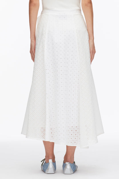 Broderie Anglaise Patchwork Midi Skirt White