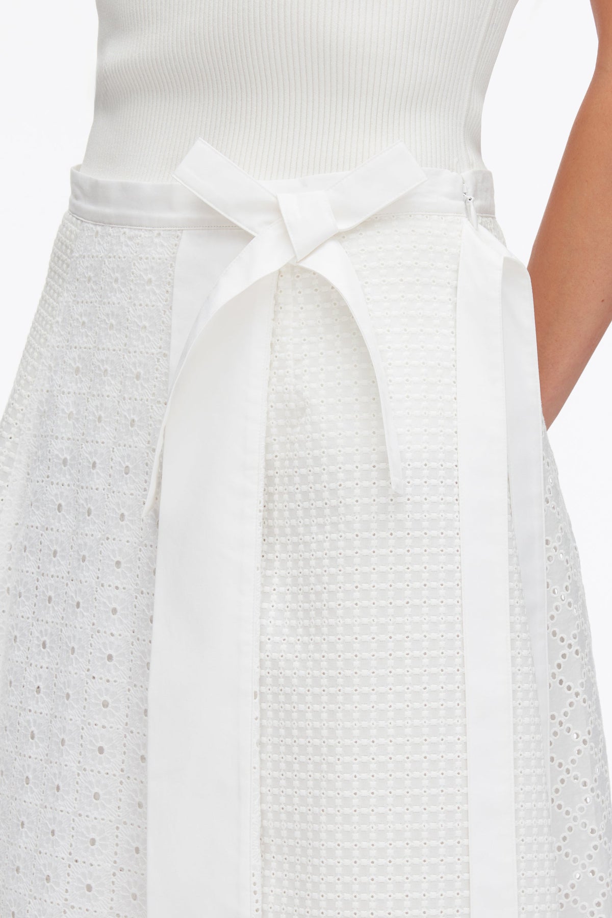 Broderie Anglaise Patchwork Midi Skirt White