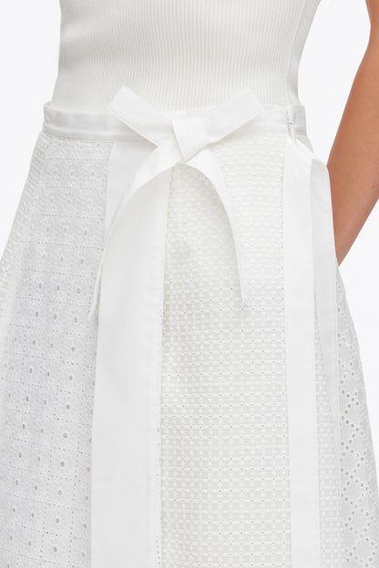 Broderie Anglaise Patchwork Midi Skirt White