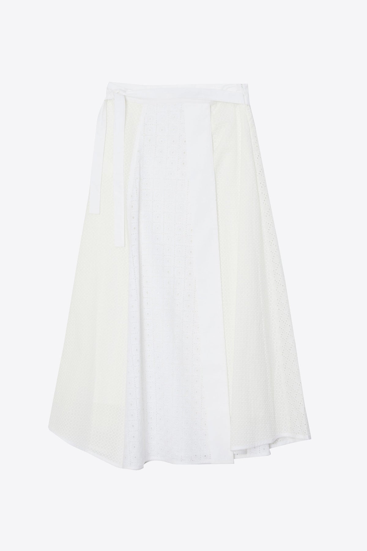 Broderie Anglaise Patchwork Midi Skirt White
