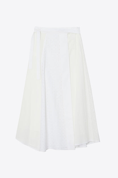 Broderie Anglaise Patchwork Midi Skirt White