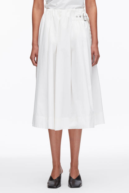 Belted Gathered Midi Skirt White