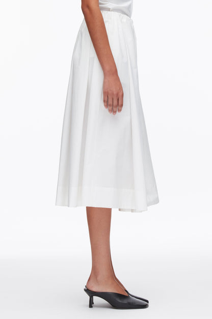 Belted Gathered Midi Skirt White