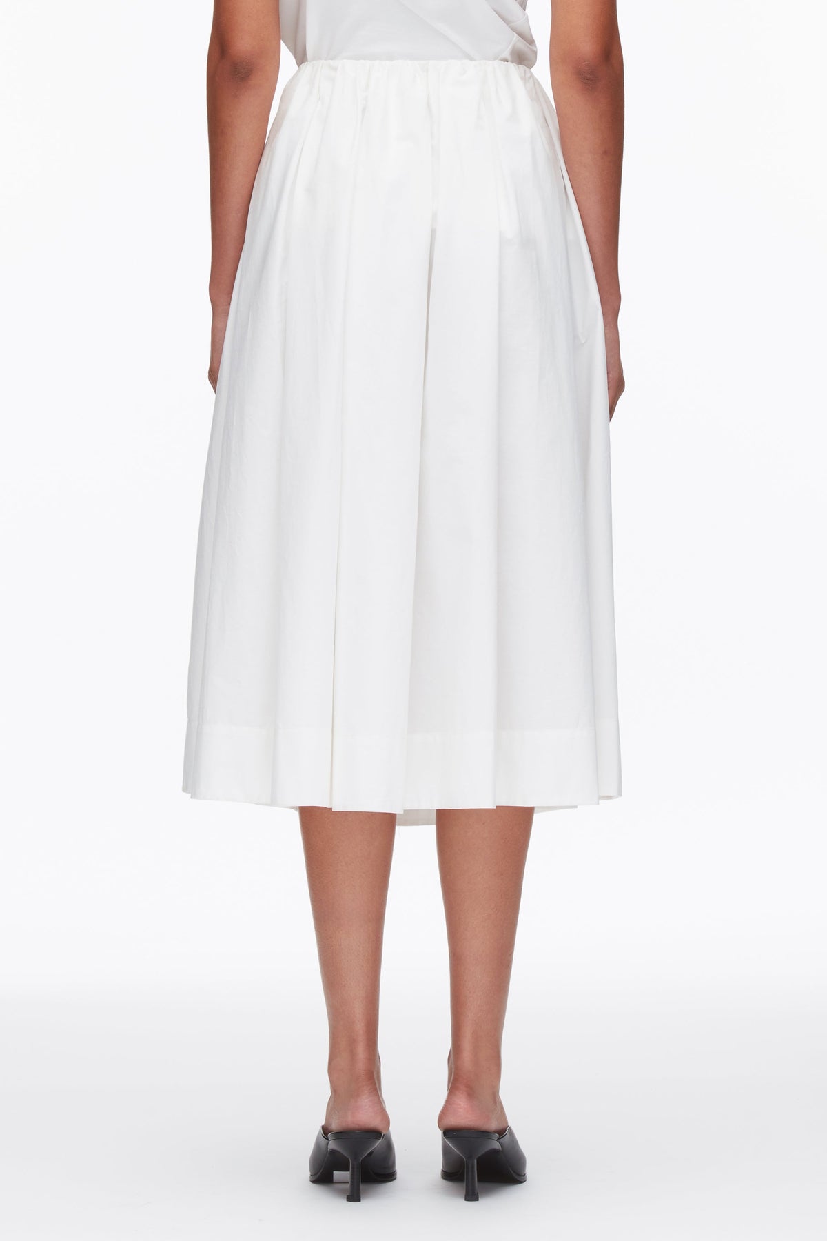 Belted Gathered Midi Skirt White