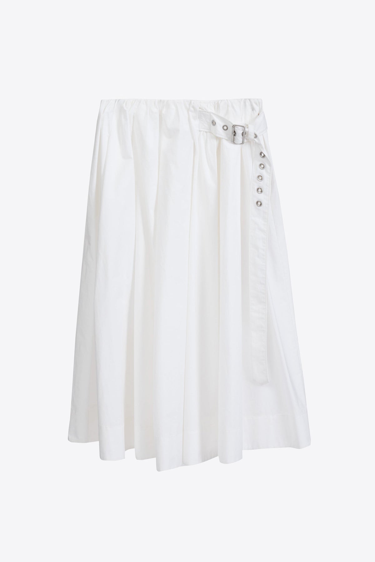 Belted Gathered Midi Skirt White