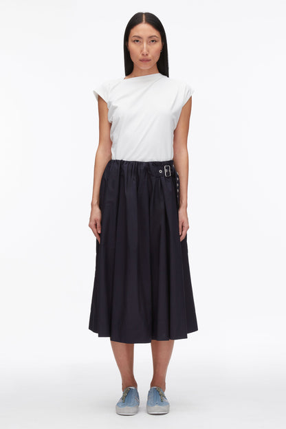 Belted Gathered Midi Skirt Midnight
