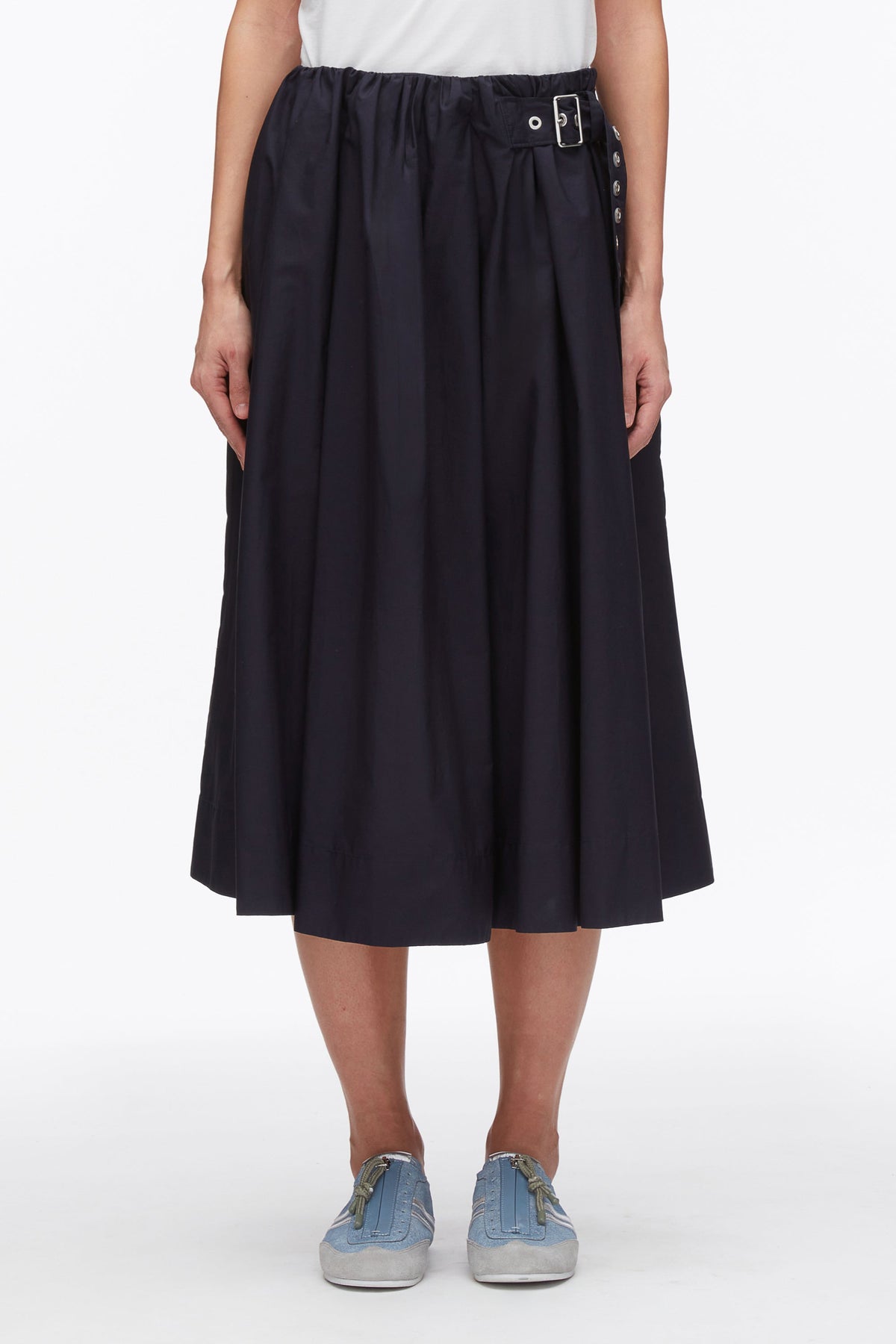 Belted Gathered Midi Skirt Midnight