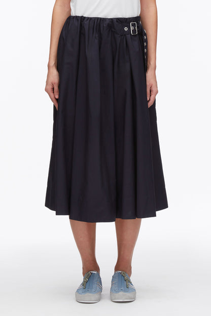 Belted Gathered Midi Skirt Midnight