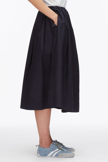 Belted Gathered Midi Skirt Midnight