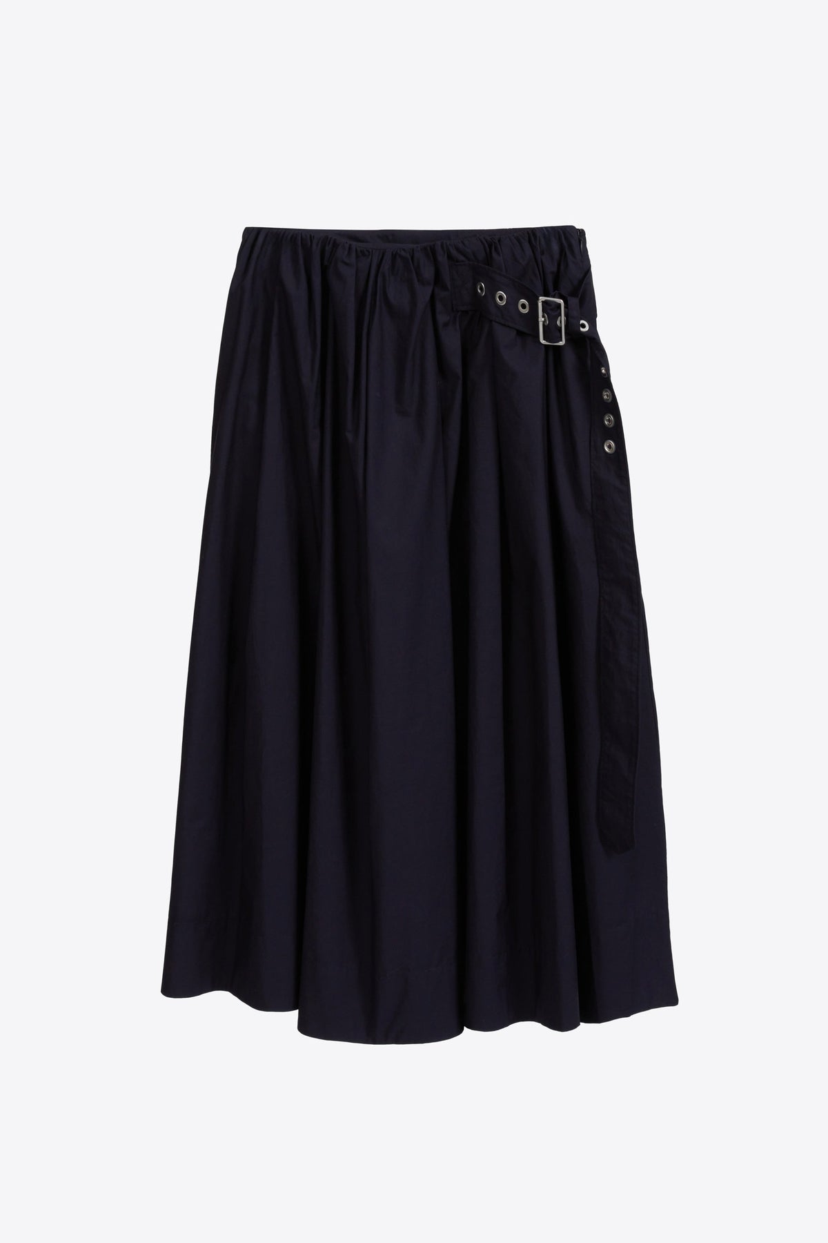 Belted Gathered Midi Skirt Midnight