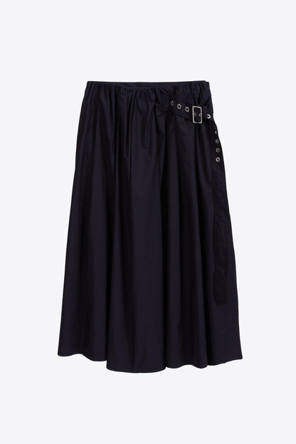 Belted Gathered Midi Skirt Midnight