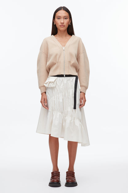 Ripstop Asymmetric Skirt with Ruching Ivory