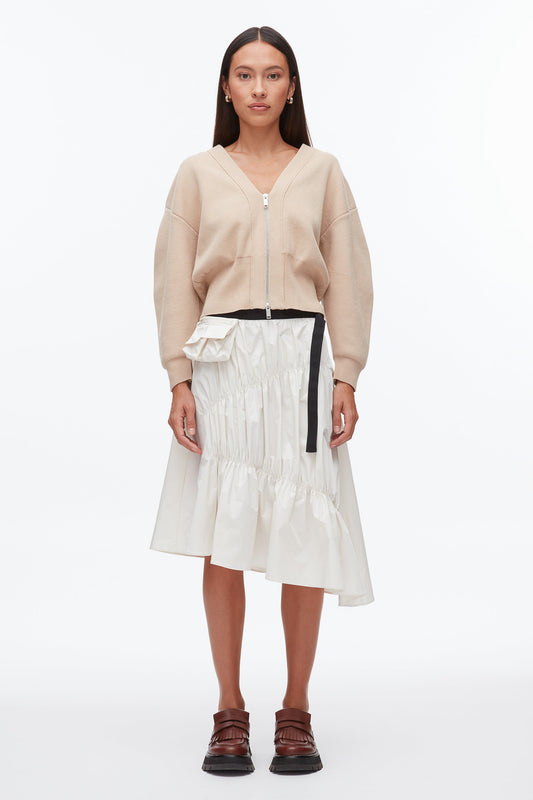 Ripstop Asymmetric Skirt with Ruching Ivory