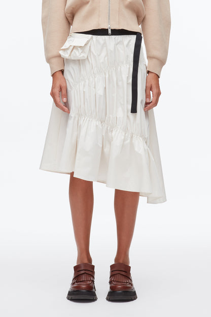 Ripstop Asymmetric Skirt with Ruching Ivory