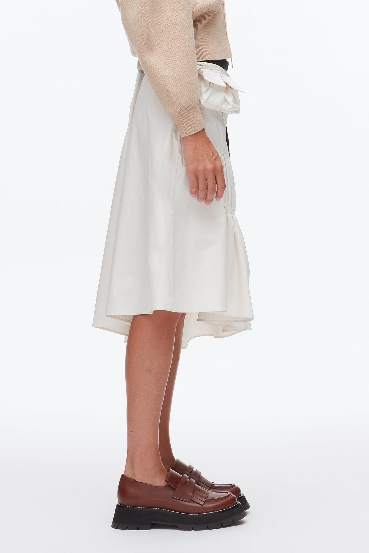 Ripstop Asymmetric Skirt with Ruching Ivory