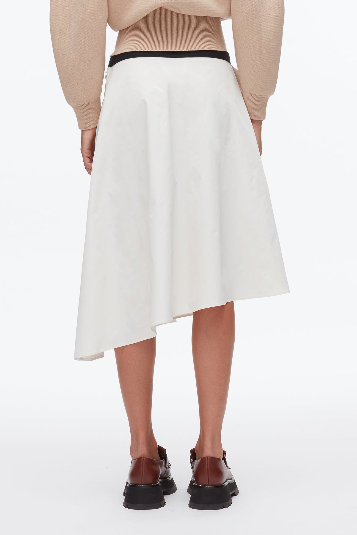 Ripstop Asymmetric Skirt with Ruching Ivory