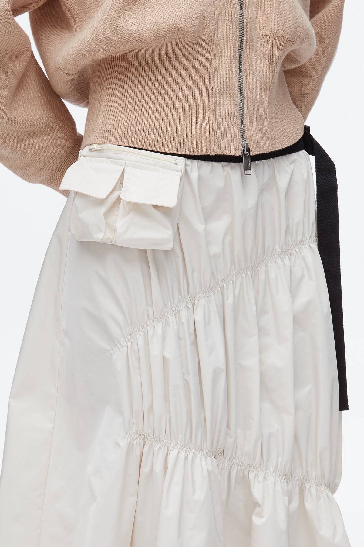 Ripstop Asymmetric Skirt with Ruching Ivory