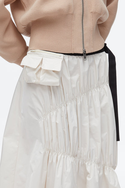 Ripstop Asymmetric Skirt with Ruching Ivory
