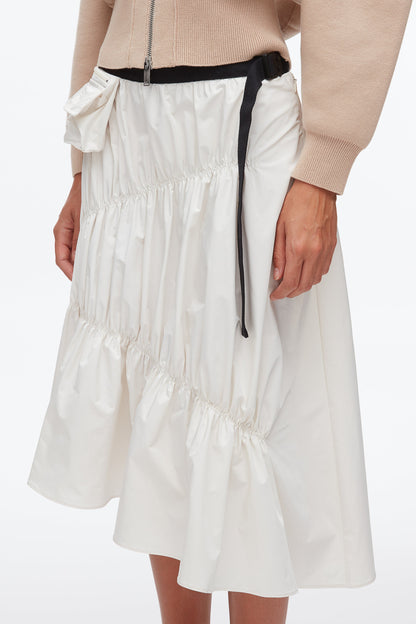 Ripstop Asymmetric Skirt with Ruching Ivory