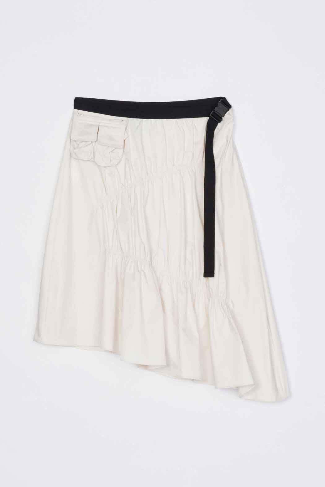 Ripstop Asymmetric Skirt with Ruching Ivory
