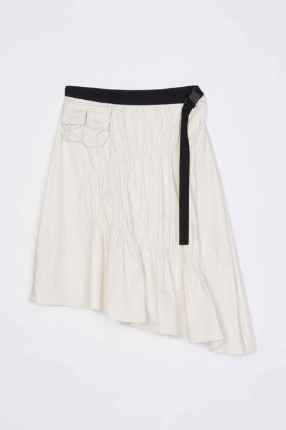Ripstop Asymmetric Skirt with Ruching Ivory