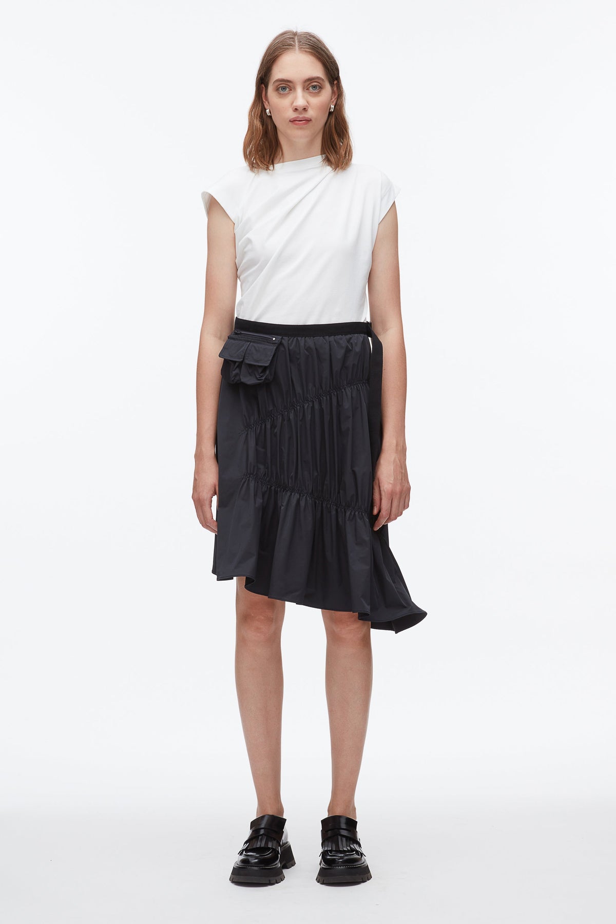 Ripstop Asymmetric Skirt with Ruching Midnight