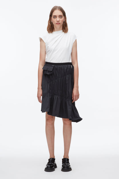 Ripstop Asymmetric Skirt with Ruching Midnight