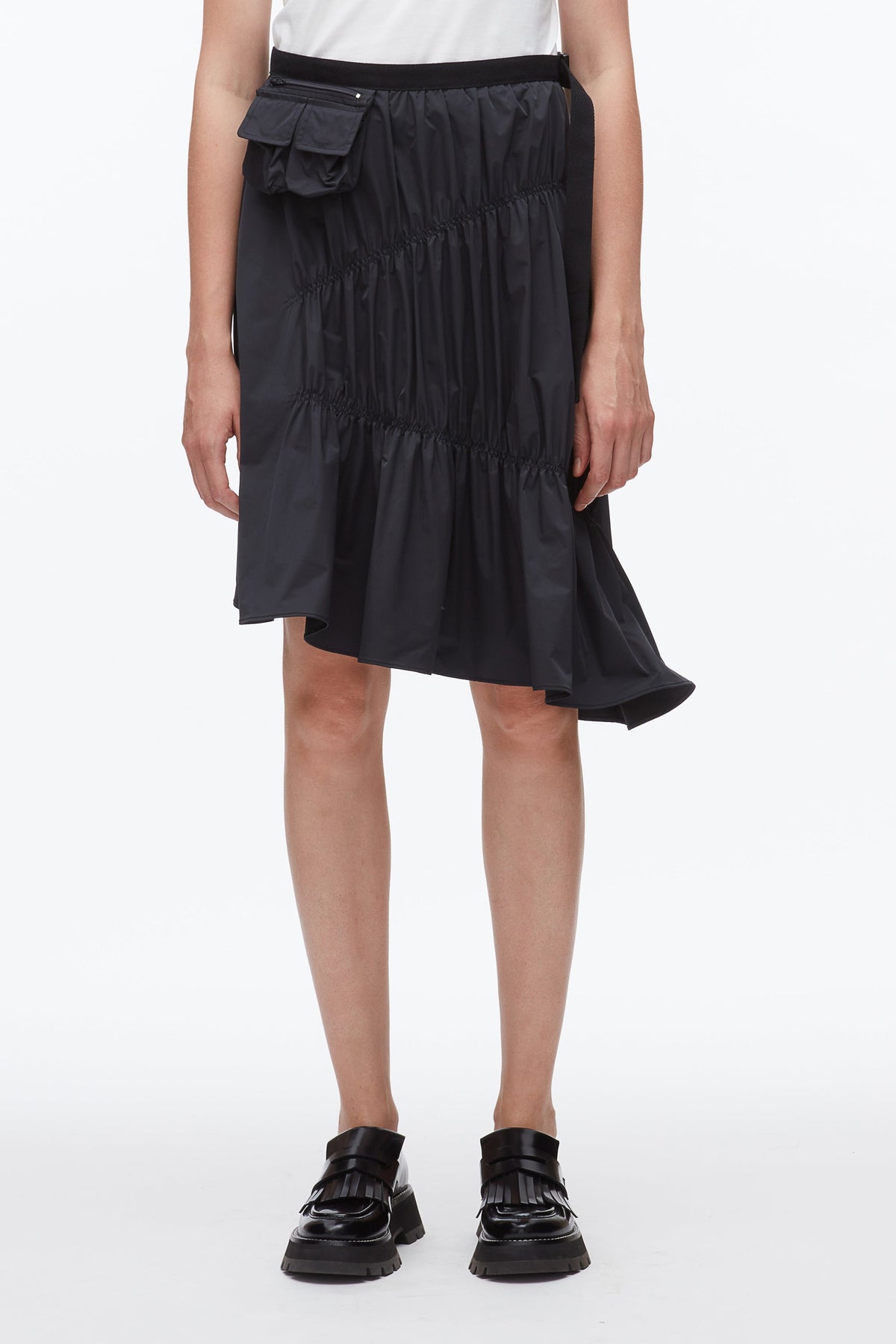 Ripstop Asymmetric Skirt with Ruching Midnight