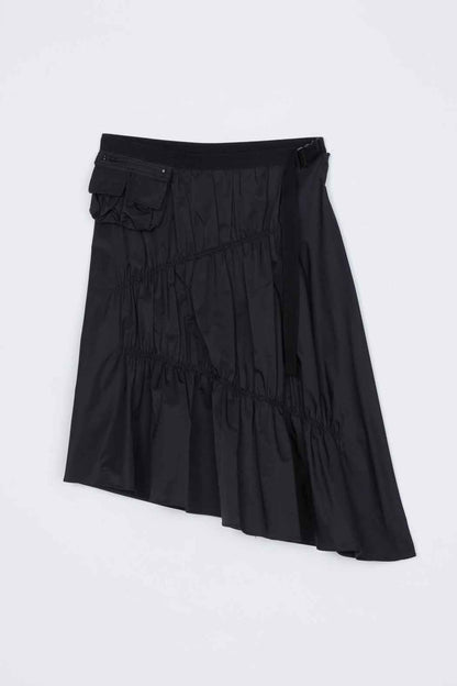 Ripstop Asymmetric Skirt with Ruching Midnight