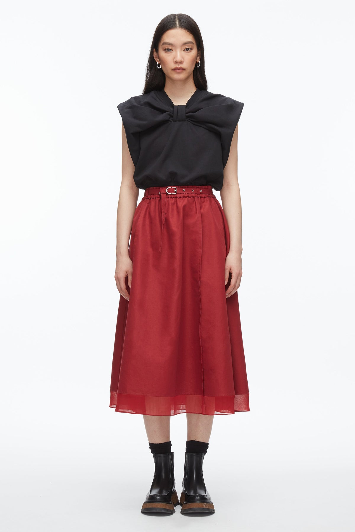 Belted Midi Skirt Crimson