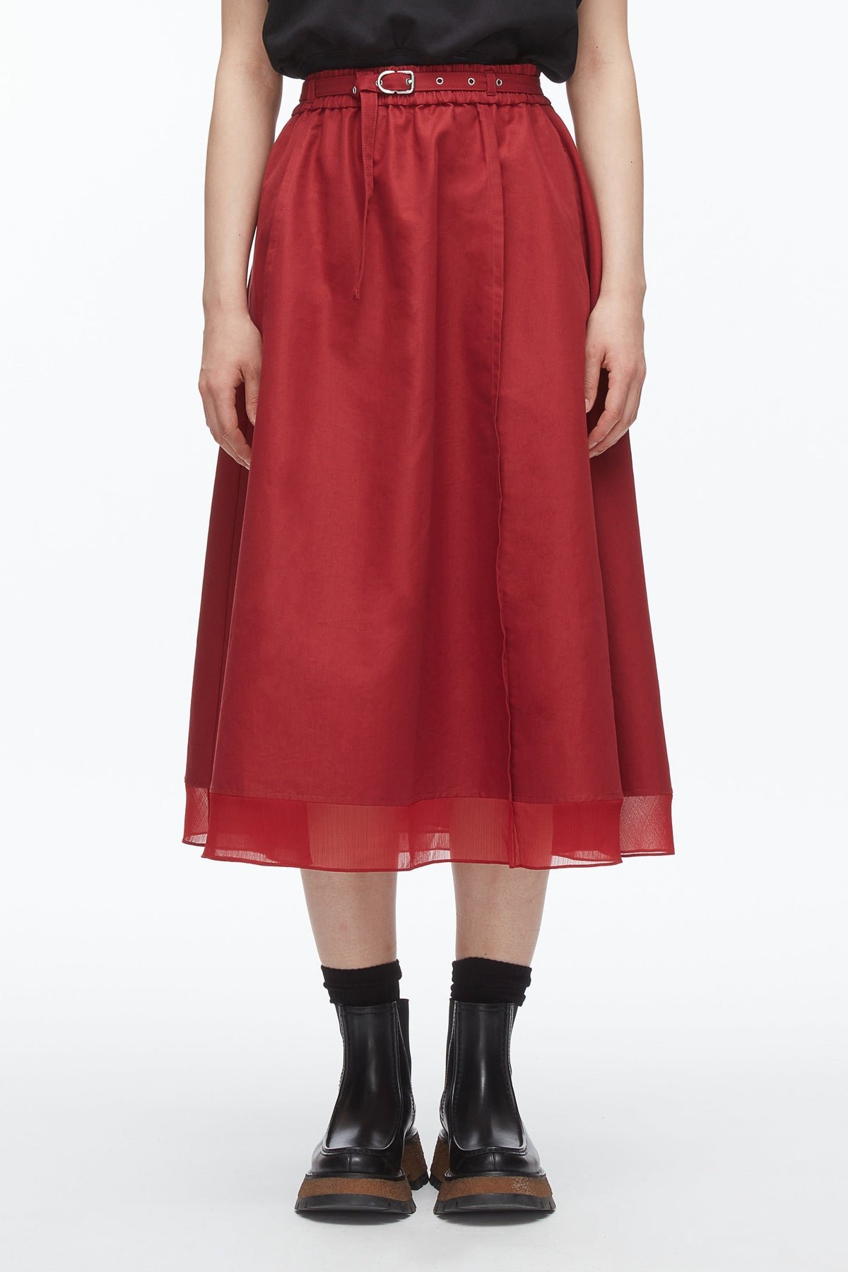 Belted Midi Skirt Crimson