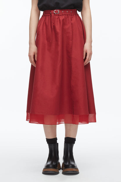Belted Midi Skirt Crimson