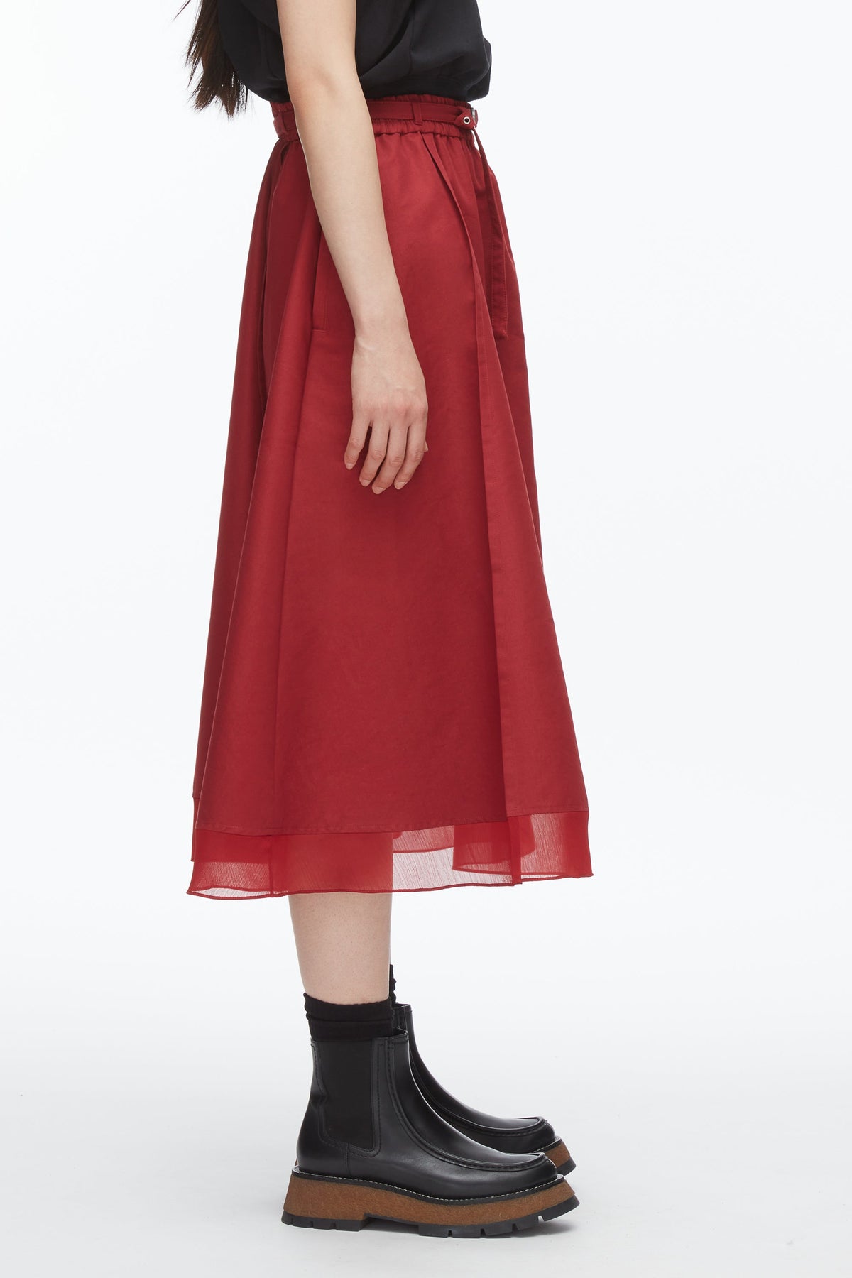 Belted Midi Skirt Crimson