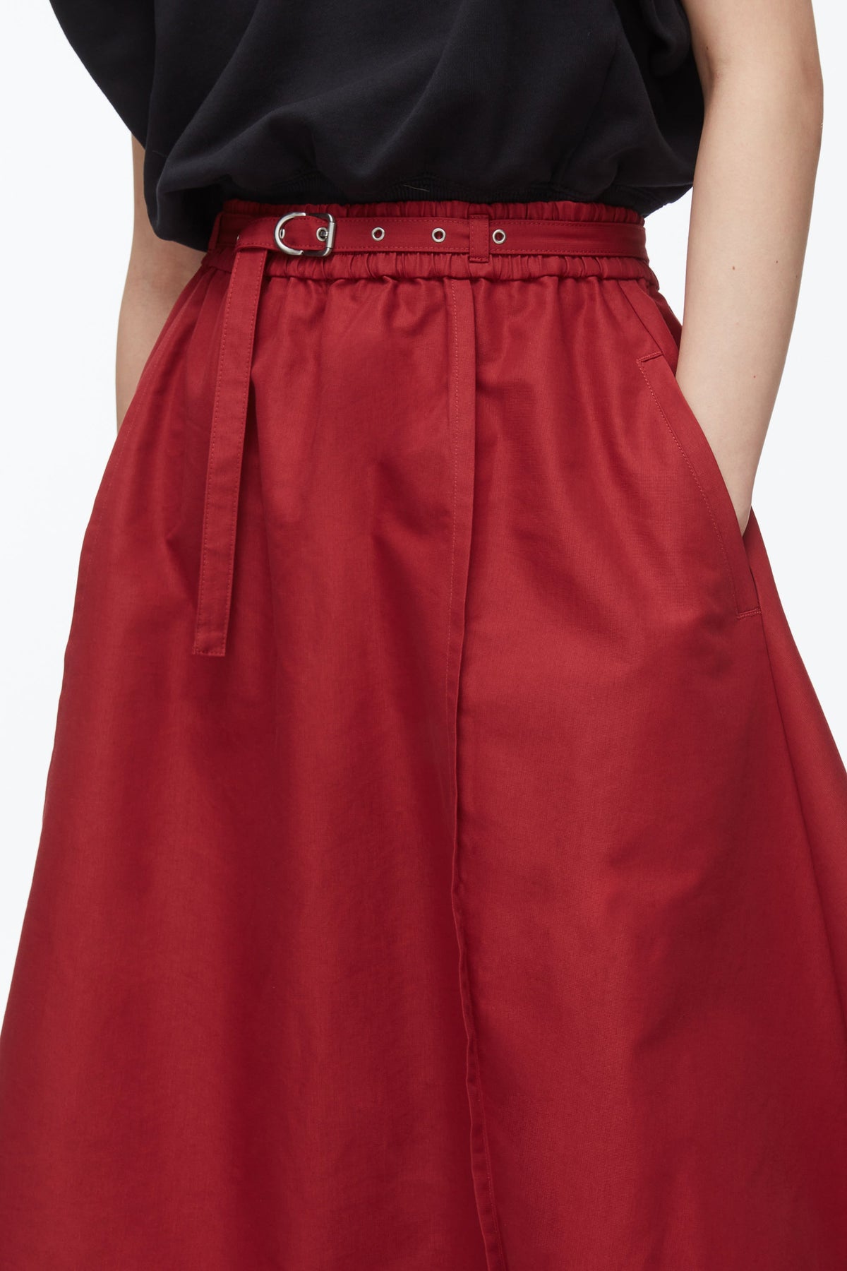 Belted Midi Skirt Crimson