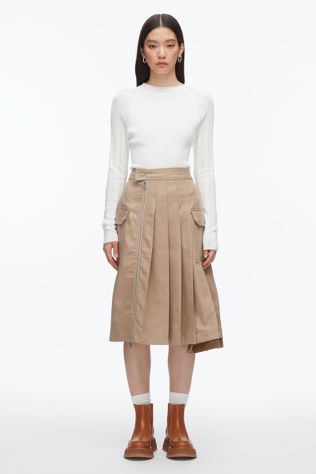 Pleated Zip Utility Skirt Praline Multi