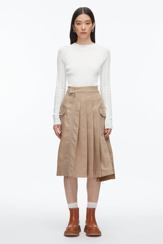 Pleated Zip Utility Skirt Praline Multi
