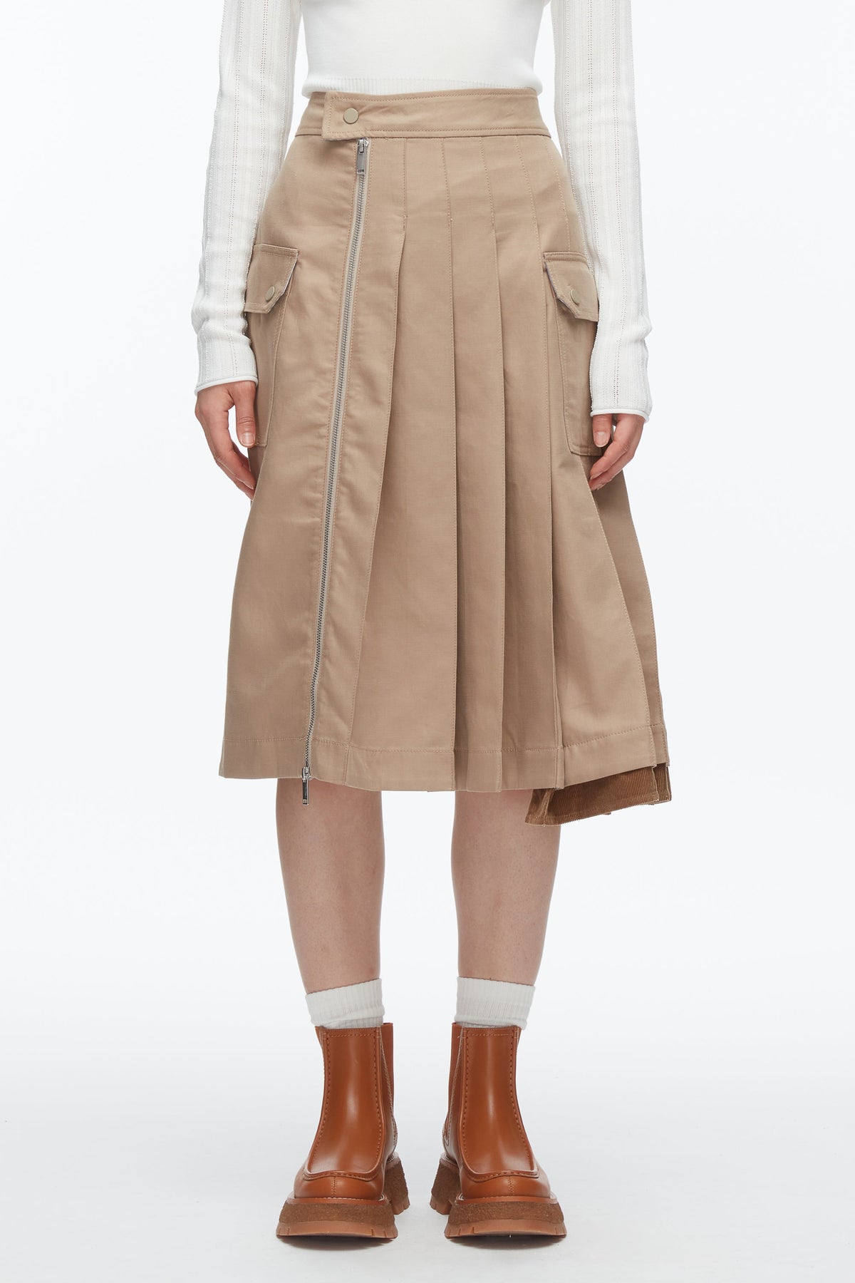 Pleated Zip Utility Skirt Praline Multi