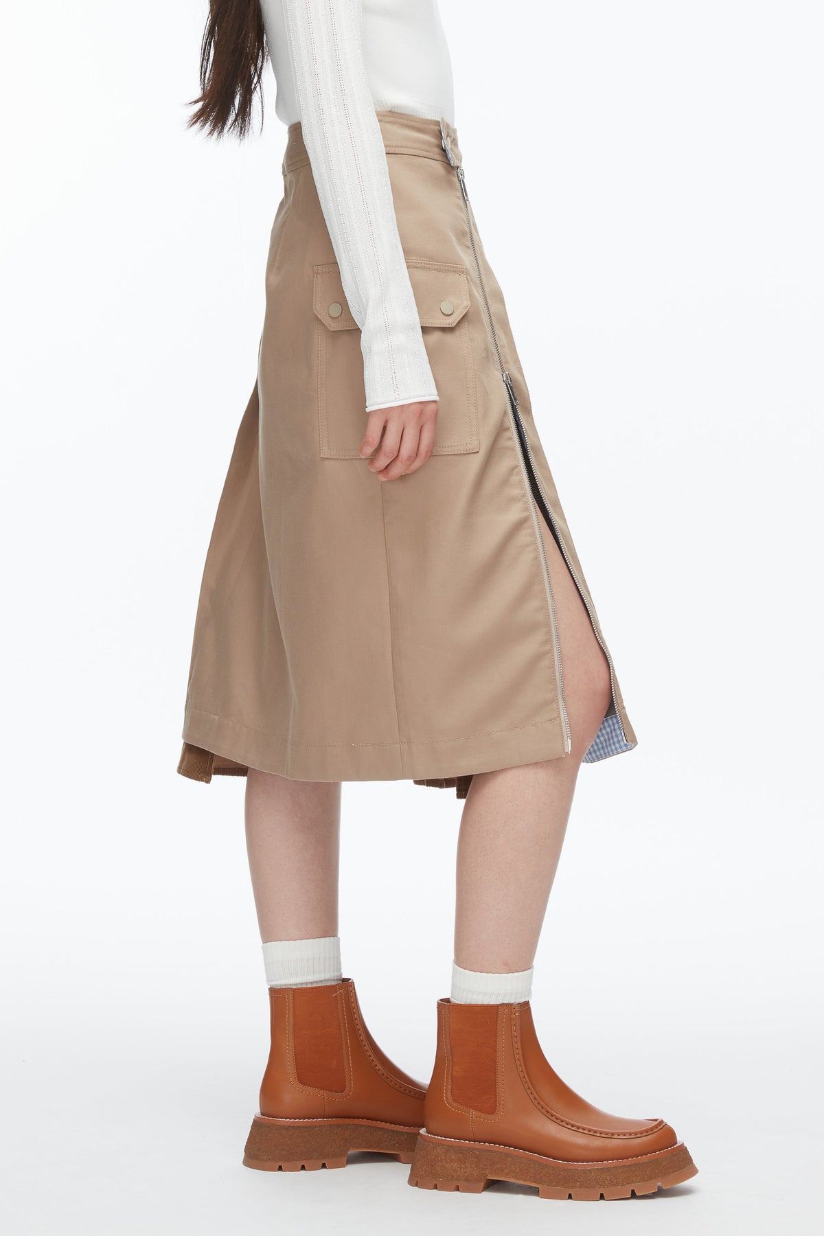 Pleated Zip Utility Skirt Praline Multi