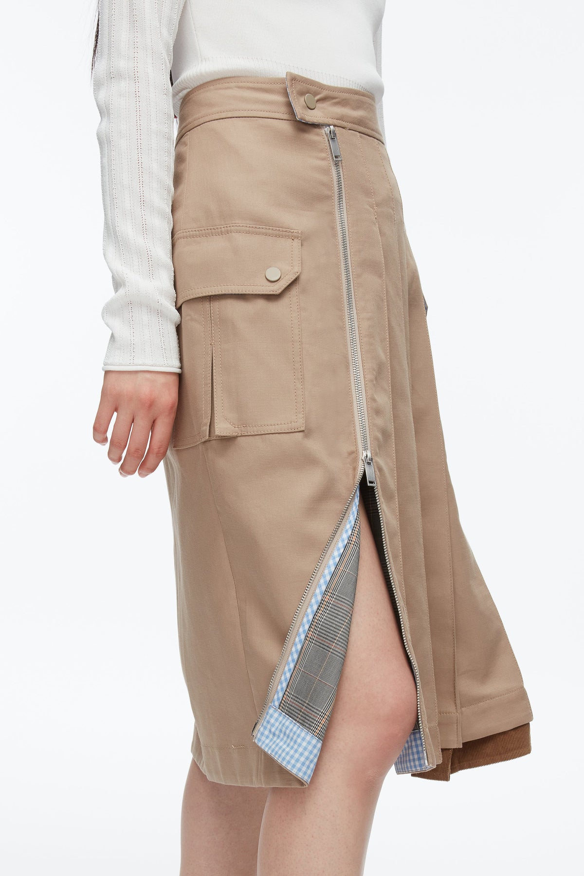 Pleated Zip Utility Skirt Praline Multi