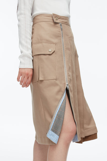 Pleated Zip Utility Skirt Praline Multi