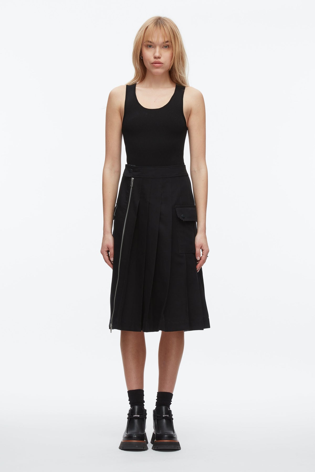 Pleated Zip Utility Skirt Black Multi