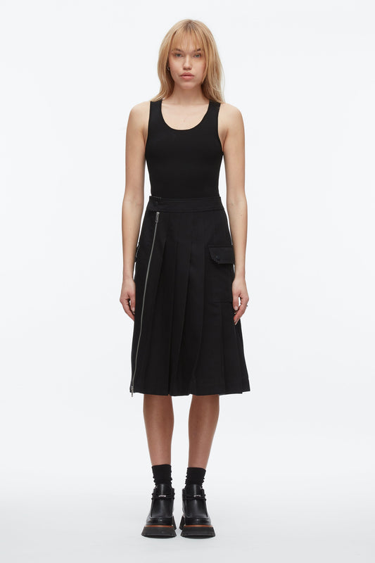 Pleated Zip Utility Skirt Black Multi