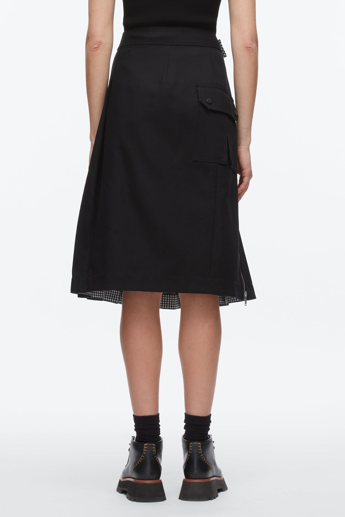 Pleated Zip Utility Skirt Black Multi