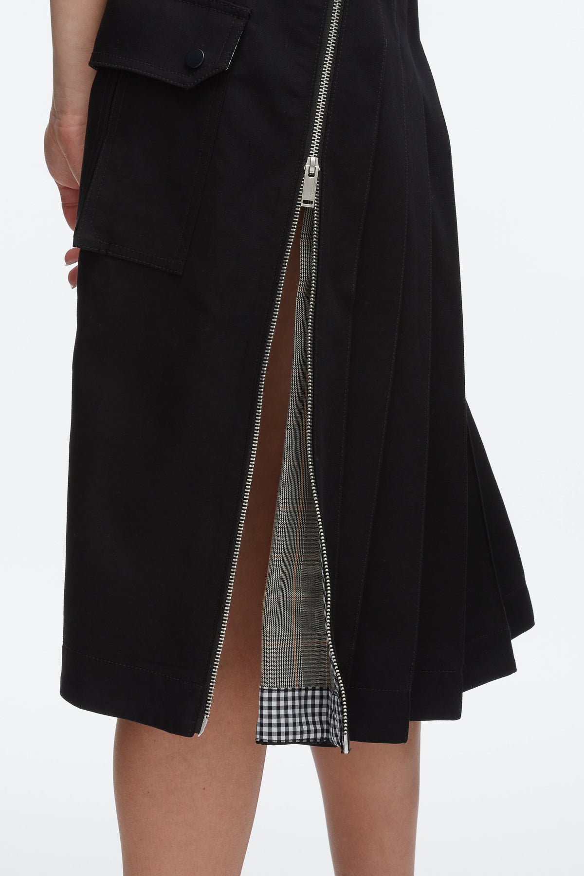 Pleated Zip Utility Skirt Black Multi