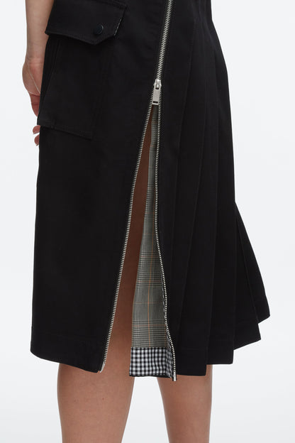Pleated Zip Utility Skirt Black Multi